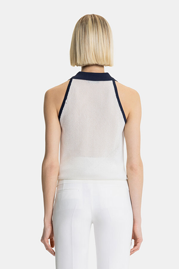 NAVY BLUE POLO NECK SLEEVELESS BLOUSE 2