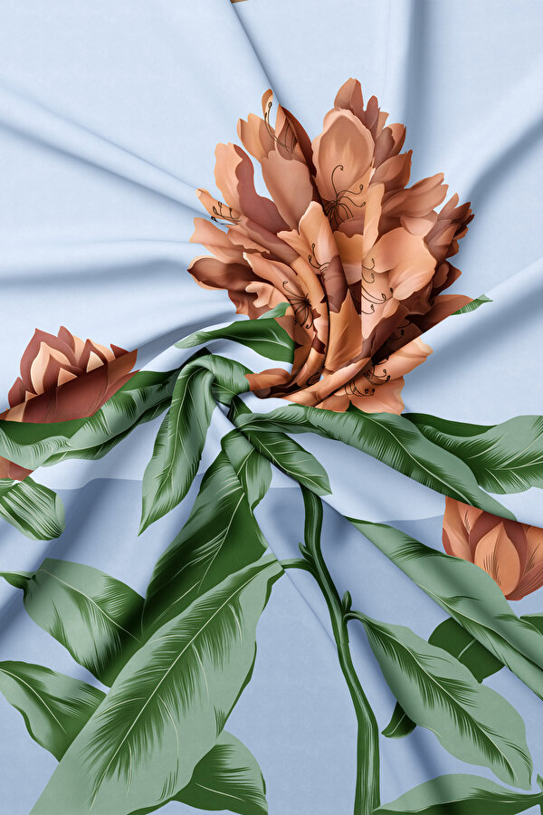 ICE BLUE FLORAL PATTERN TWILL SCARF 2