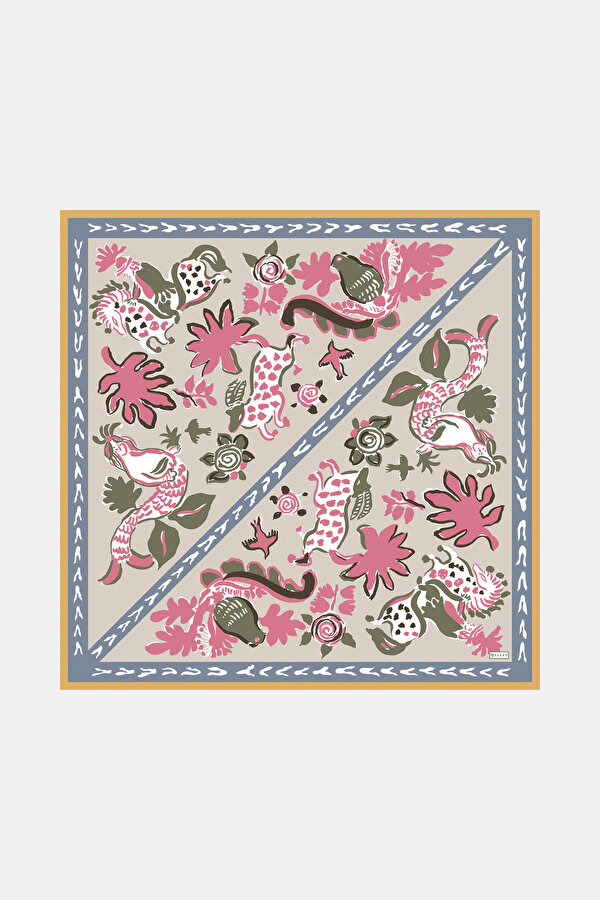 GREY ETHNIC DESIGN TWILL SCARF