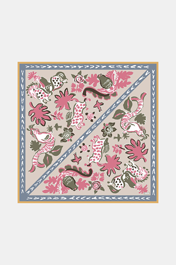 GREY ETHNIC DESIGN TWILL SCARF