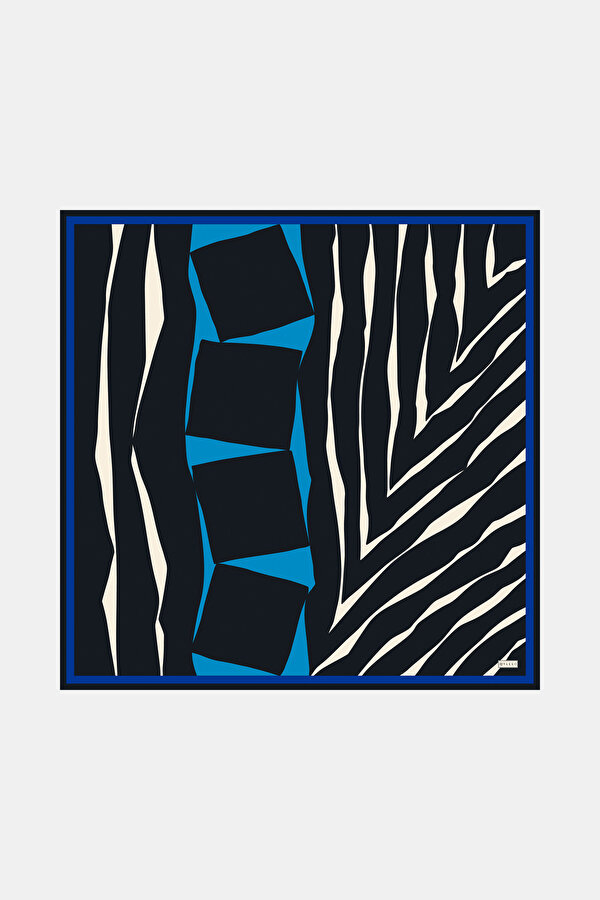 TURQUOISE GEOMETRIC DESIGN TWILL SCARF