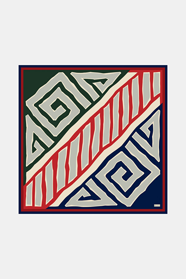 NAVY BLUE GEOMETRIC DESIGN TWILL SCARF