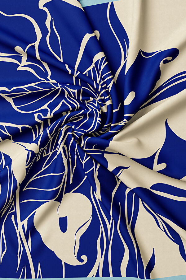 LIGHT BEIGE FLORAL PATTERN TWILL SCARF 2