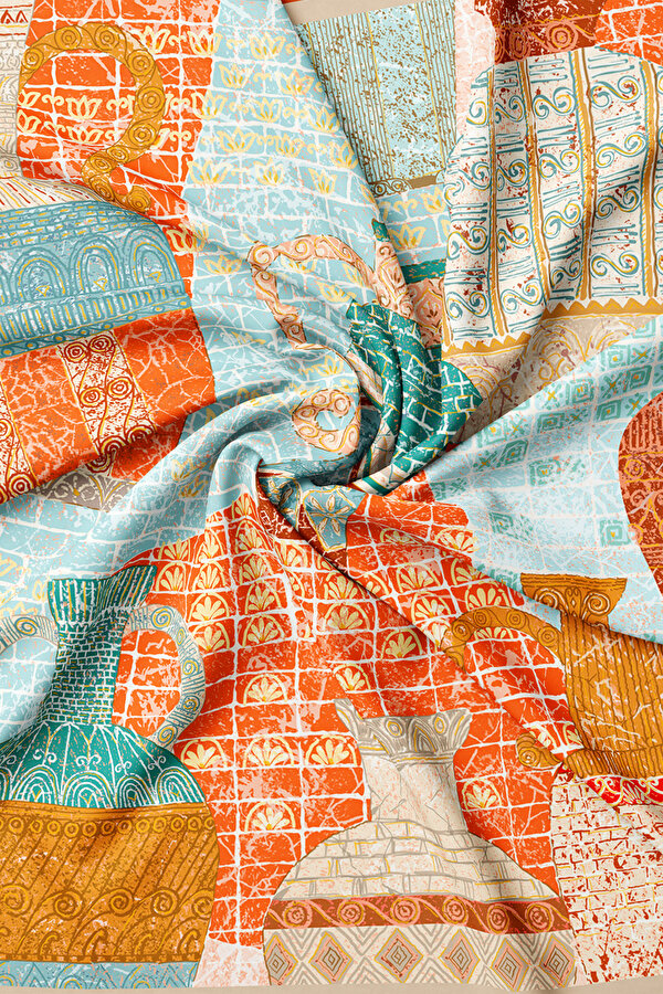 ORANGE ETHNIC DESIGN TWILL SCARF 2
