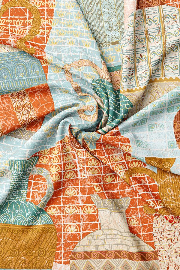 ORANGE ETHNIC DESIGN TWILL SCARF 2