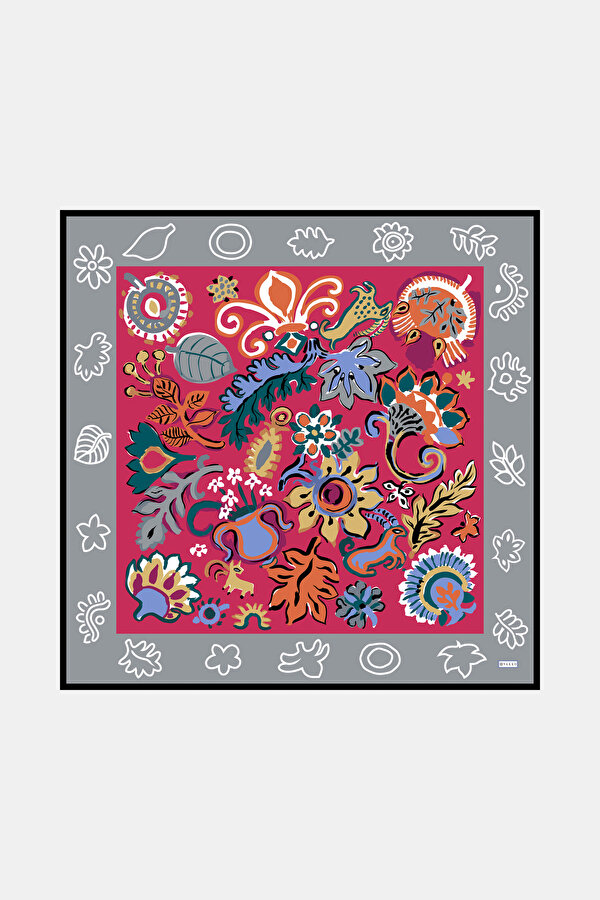GREY ETHNIC DESIGN TWILL SCARF