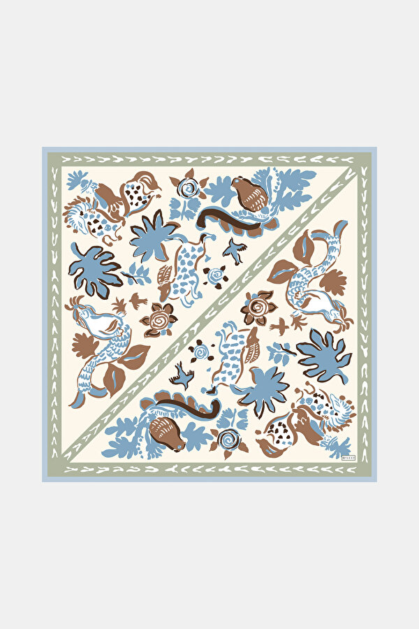 LIGHT GREEN ETHNIC DESIGN TWILL SCARF