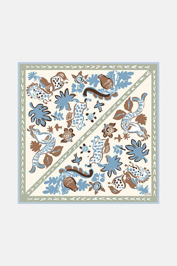 LIGHT GREEN ETHNIC DESIGN TWILL SCARF