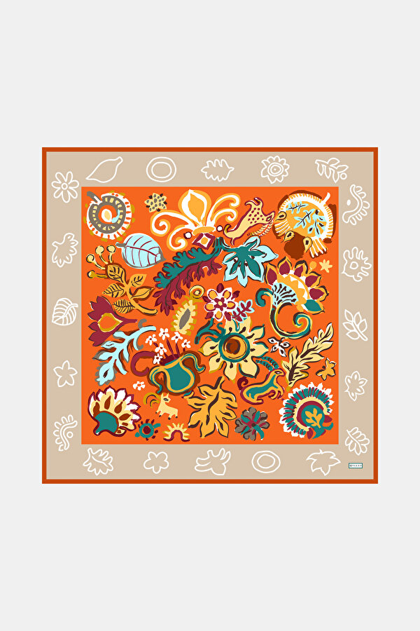 LIGHT BEIGE ETHNIC DESIGN TWILL SCARF