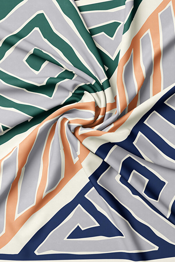 LACİVERT GEOMETRİK DESENLİ TWILL İPEK EŞARP 2