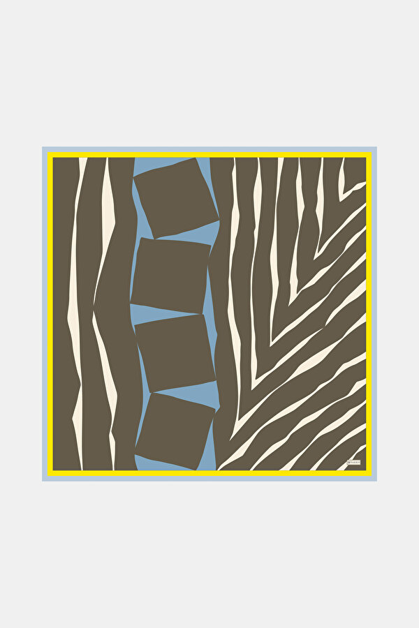 BLUE GEOMETRIC DESIGN TWILL SCARF