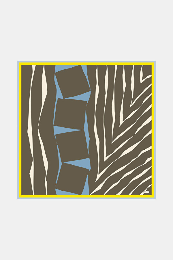 BLUE GEOMETRIC DESIGN TWILL SCARF