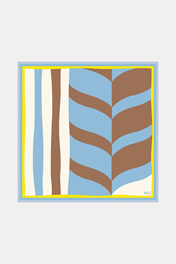 AÇIK KAHVE GEOMETRİK DESENLİ TWILL İPEK EŞARP