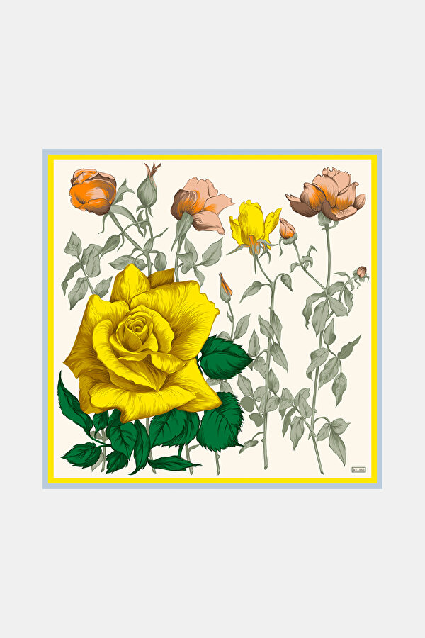 YELLOW FLORAL PATTERN TWILL SCARF