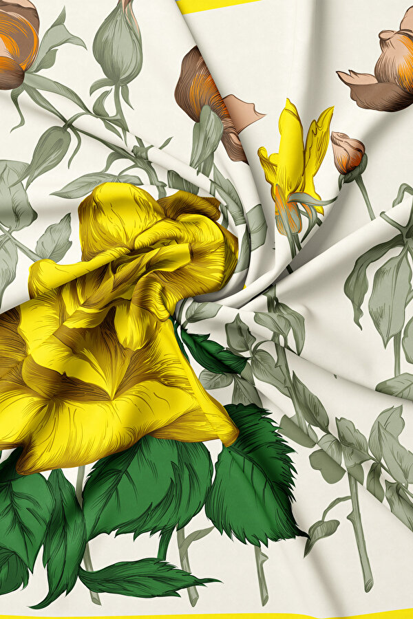 YELLOW FLORAL PATTERN TWILL SCARF 2