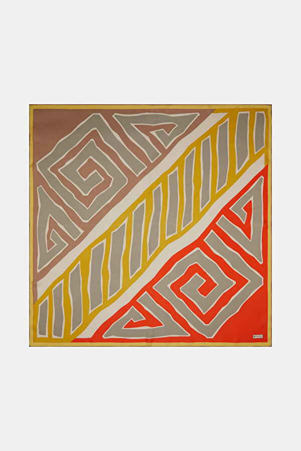 LIGHT BROWN GEOMETRIC DESIGN TWILL SCARF
