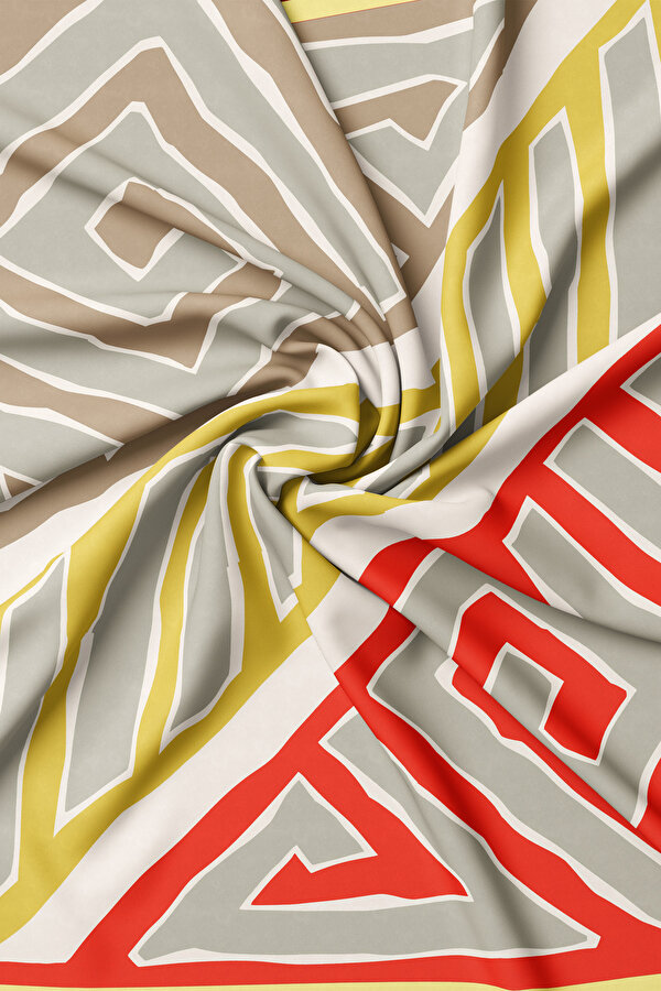 LIGHT BROWN GEOMETRIC DESIGN TWILL SCARF 2