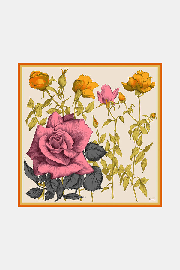 CORAL FLORAL PATTERN TWILL SCARF