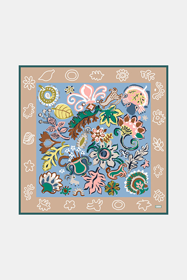 LIGHT BROWN ETHNIC DESIGN TWILL SCARF
