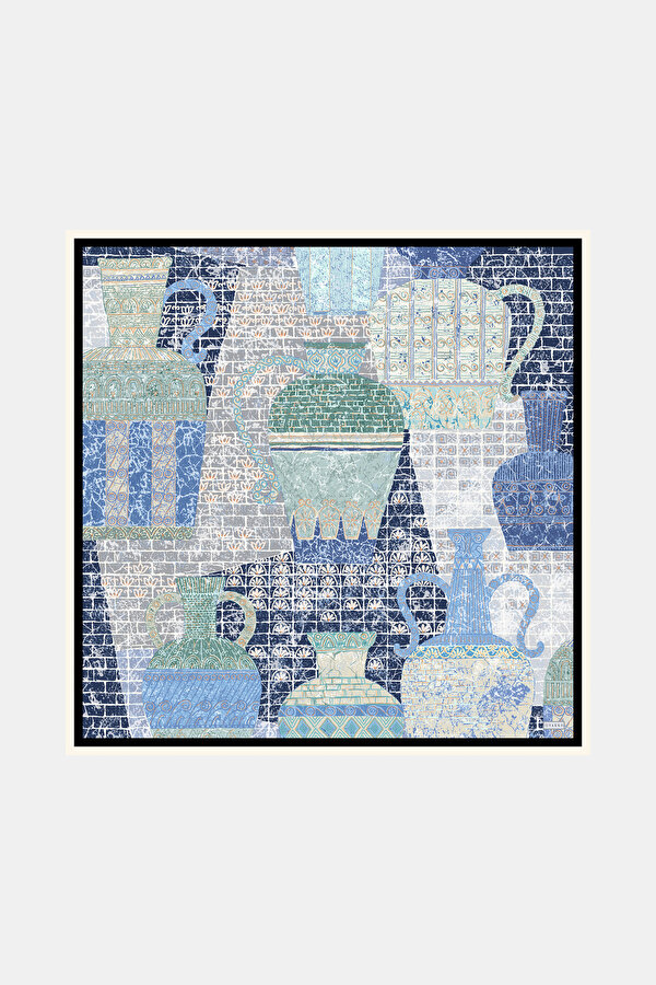 NAVY BLUE ETHNIC DESIGN TWILL SCARF