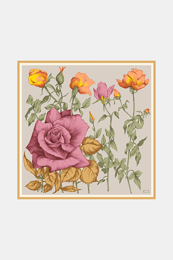DRIED ROSE FLORAL PATTERN TWILL SCARF