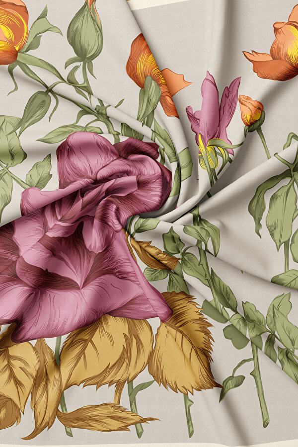 DRIED ROSE FLORAL PATTERN TWILL SCARF 2