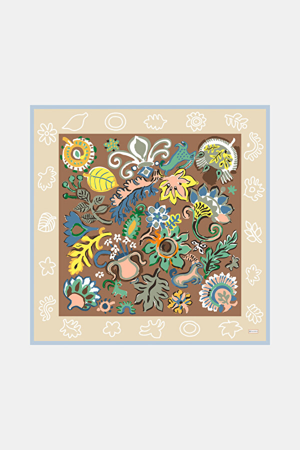 LIGHT BEIGE ETHNIC DESIGN TWILL SCARF