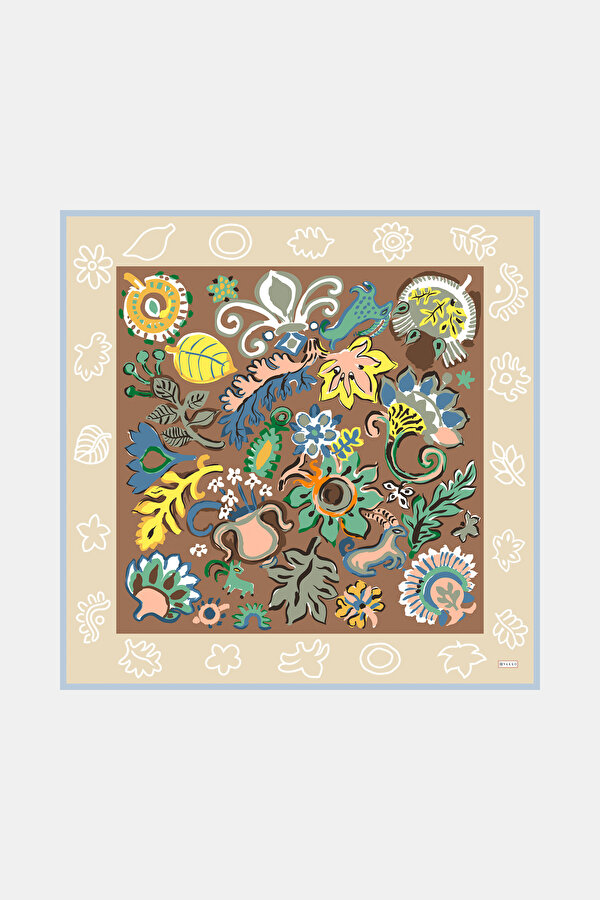 LIGHT BEIGE ETHNIC DESIGN TWILL SCARF