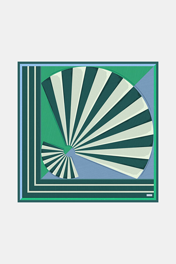 GREEN GEOMETRIC DESIGN TWILL SCARF