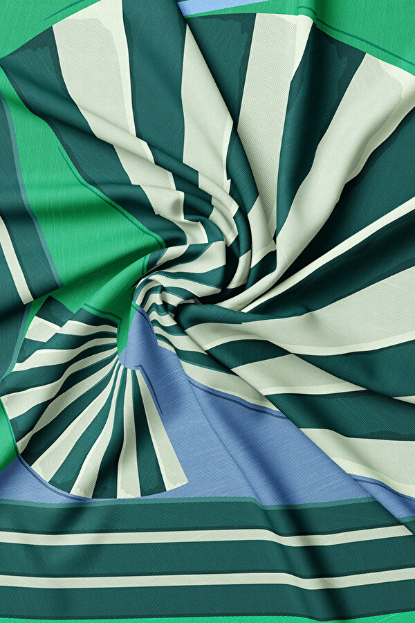 GREEN GEOMETRIC DESIGN TWILL SCARF 2