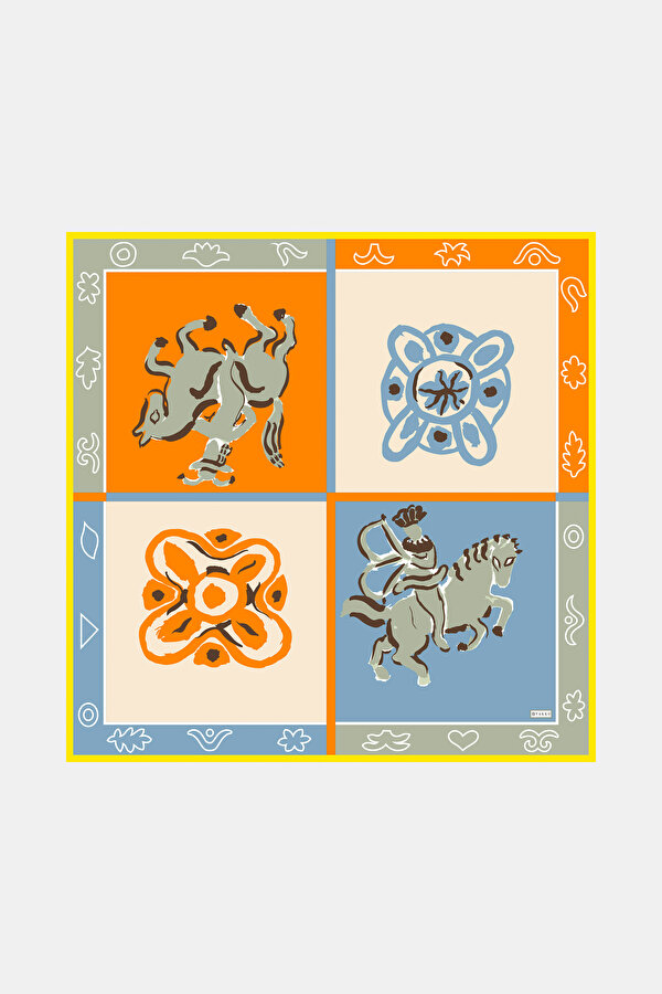 ORANGE ETHNIC DESIGN TWILL SCARF