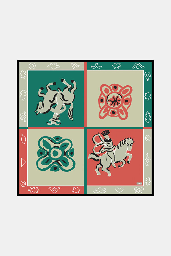 EMERALD GREEN ETHNIC DESIGN TWILL SCARF