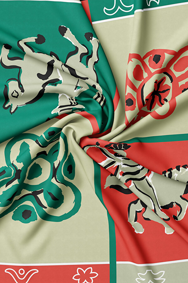 EMERALD GREEN ETHNIC DESIGN TWILL SCARF 2