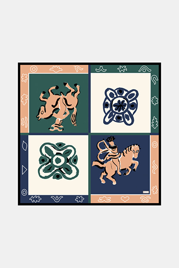 EMERALD GREEN ETHNIC DESIGN TWILL SCARF