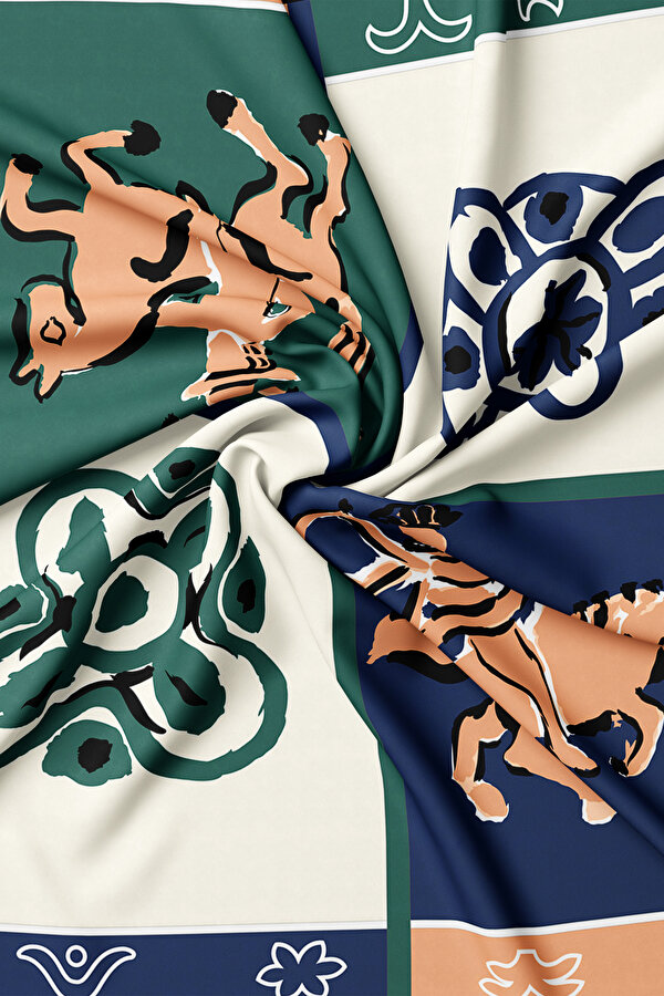 EMERALD GREEN ETHNIC DESIGN TWILL SCARF 2