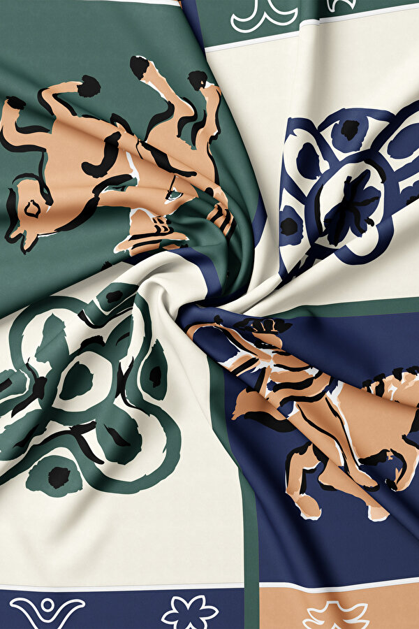 EMERALD GREEN ETHNIC DESIGN TWILL SCARF 2