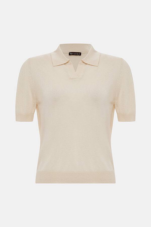 ECRU POLO NECK TRICOT
