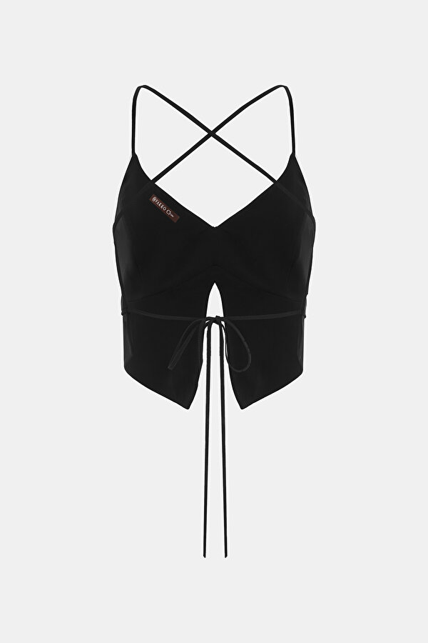 BLACK PLUNGE NECKLINE SLEEVELESS SUSPENDER BLOUSE 2