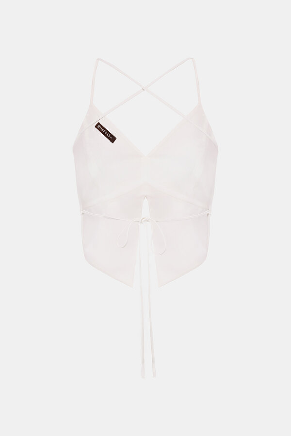 ECRU PLUNGE NECKLINE SLEEVELESS SUSPENDER BLOUSE 2
