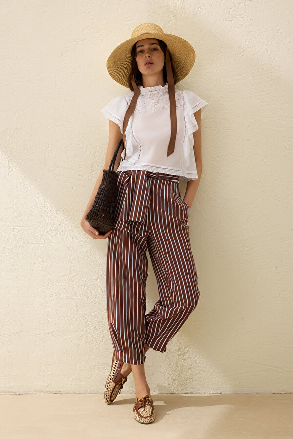 ECRU STRIPED TROUSERS