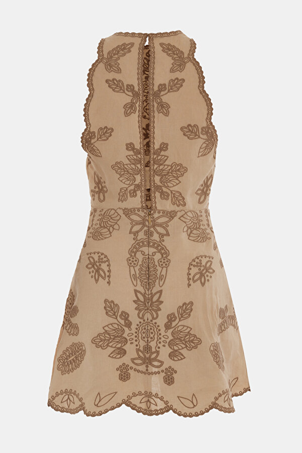DARK BEIGE SLEEVELESS SUSPENDER SHORT DRESS 2