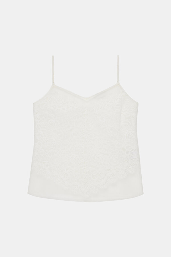 ECRU V NECK SLEEVELESS BLOUSE