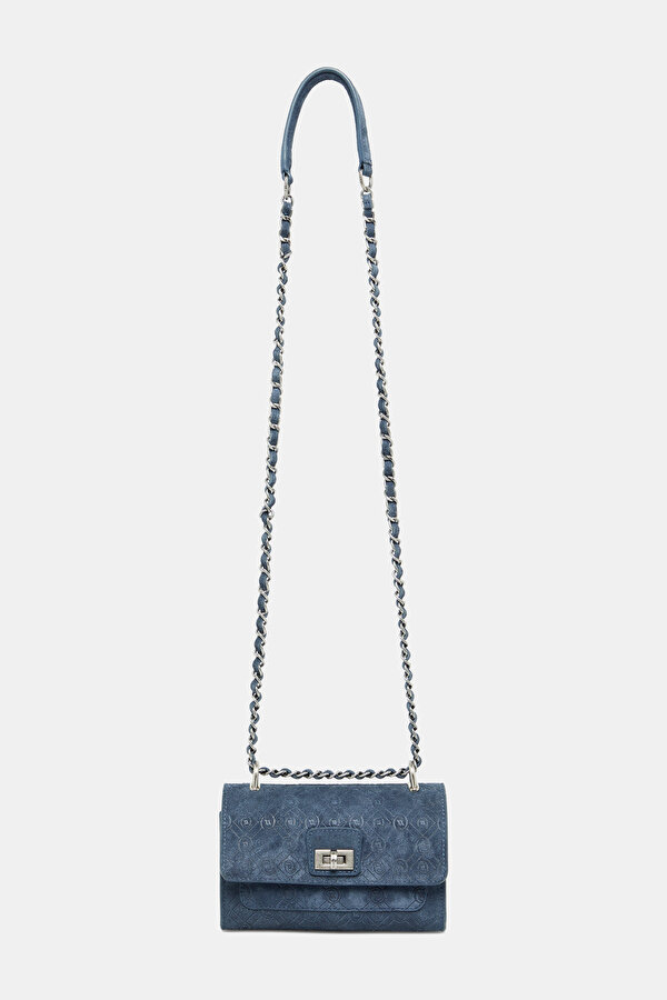 NAVY BLUE MONOGRAM LEATHER BAG 2