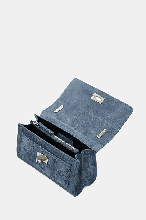 NAVY BLUE MONOGRAM LEATHER BAG 6
