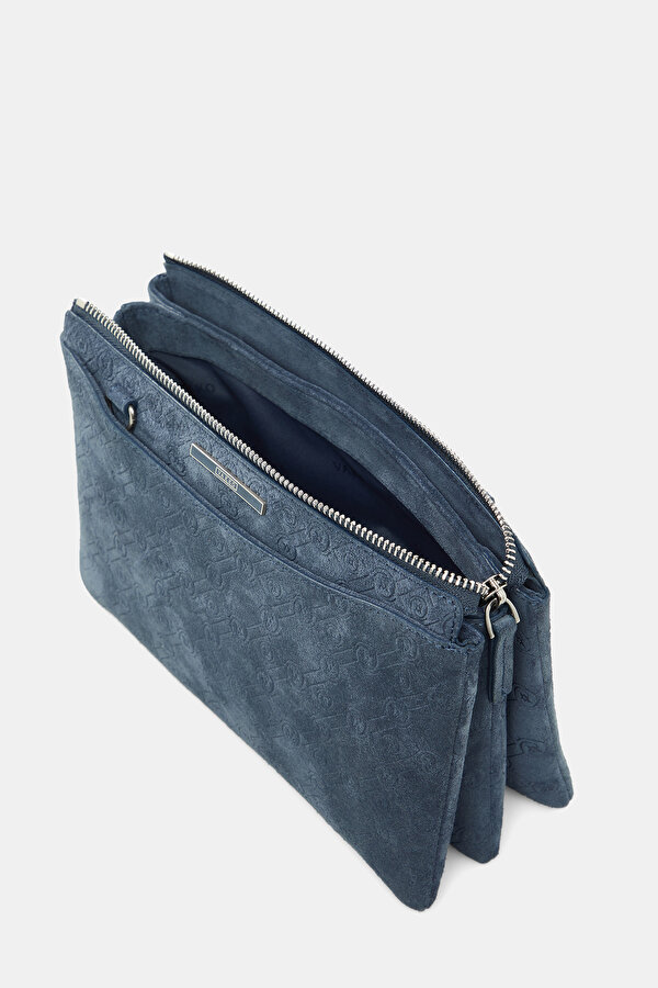 NAVY BLUE MONOGRAM LEATHER BAG 6