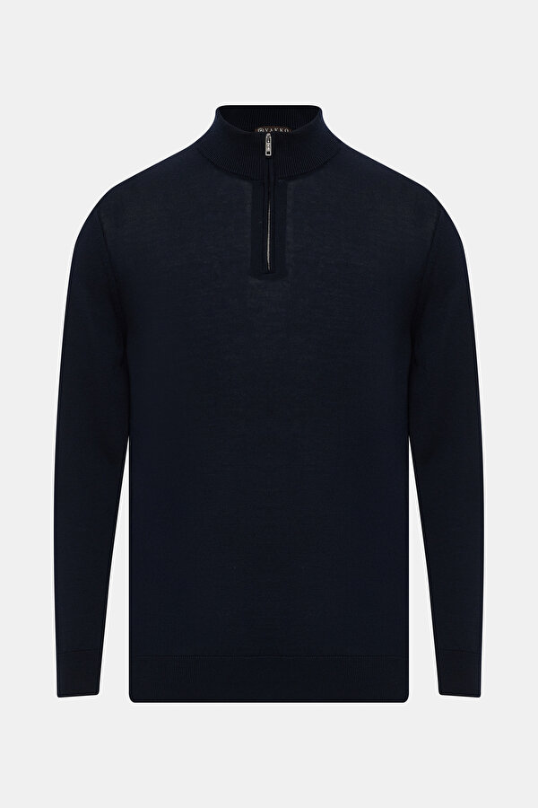 NAVY BLUE UPRIGHT COLLAR TRICOT