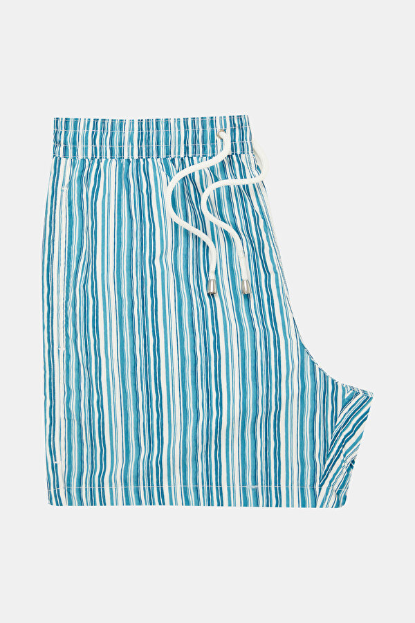 WHITE STRIPED PATTERNED SWIMSUIT