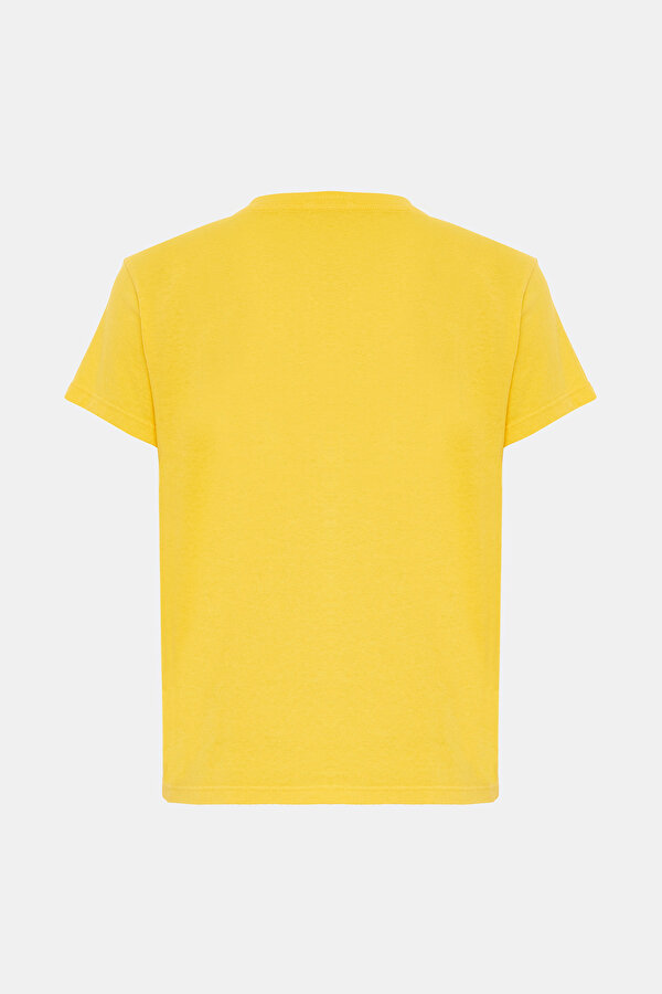 SARI BİSİKLET YAKA BASKILI T-SHIRT 2