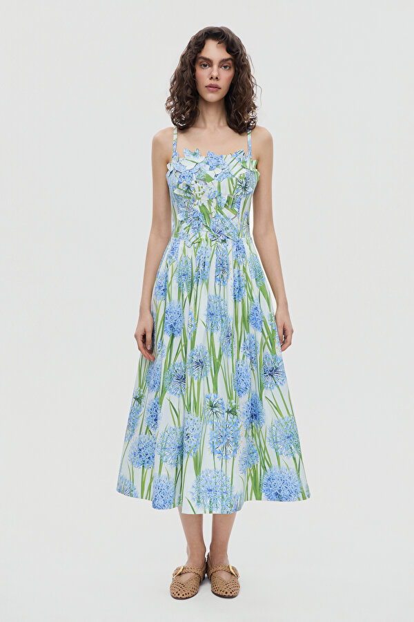 MULTICOLOR FLORAL PATTERN MIDI DRESS
