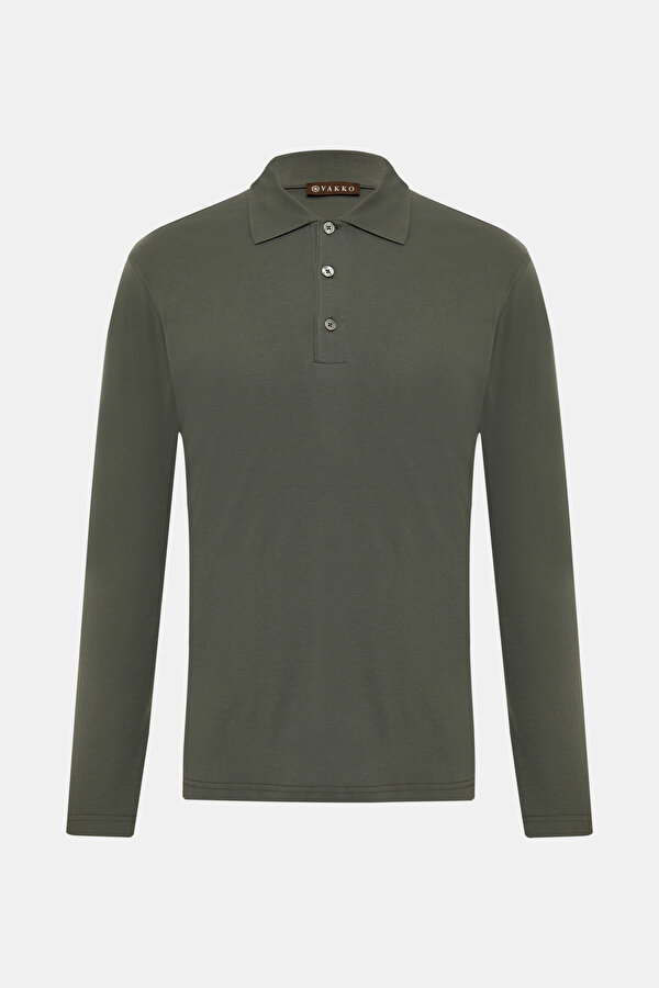 DARK GREEN POLO NECK LONG SLEEVE TSHIRT